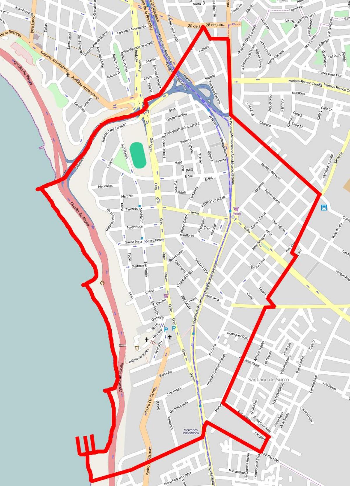 Карта барранко ў Ліме